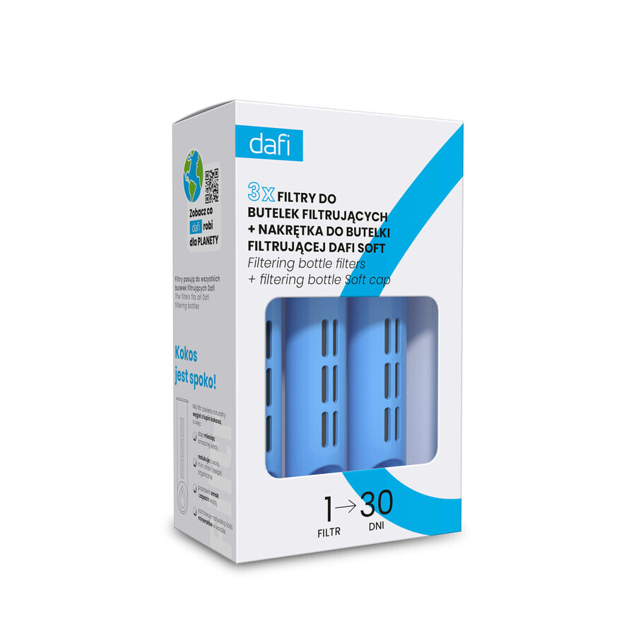 Dafi-Set, Flaschenfilter, 3 Stück + weicher Flaschenverschluss, blau, 1 Stück