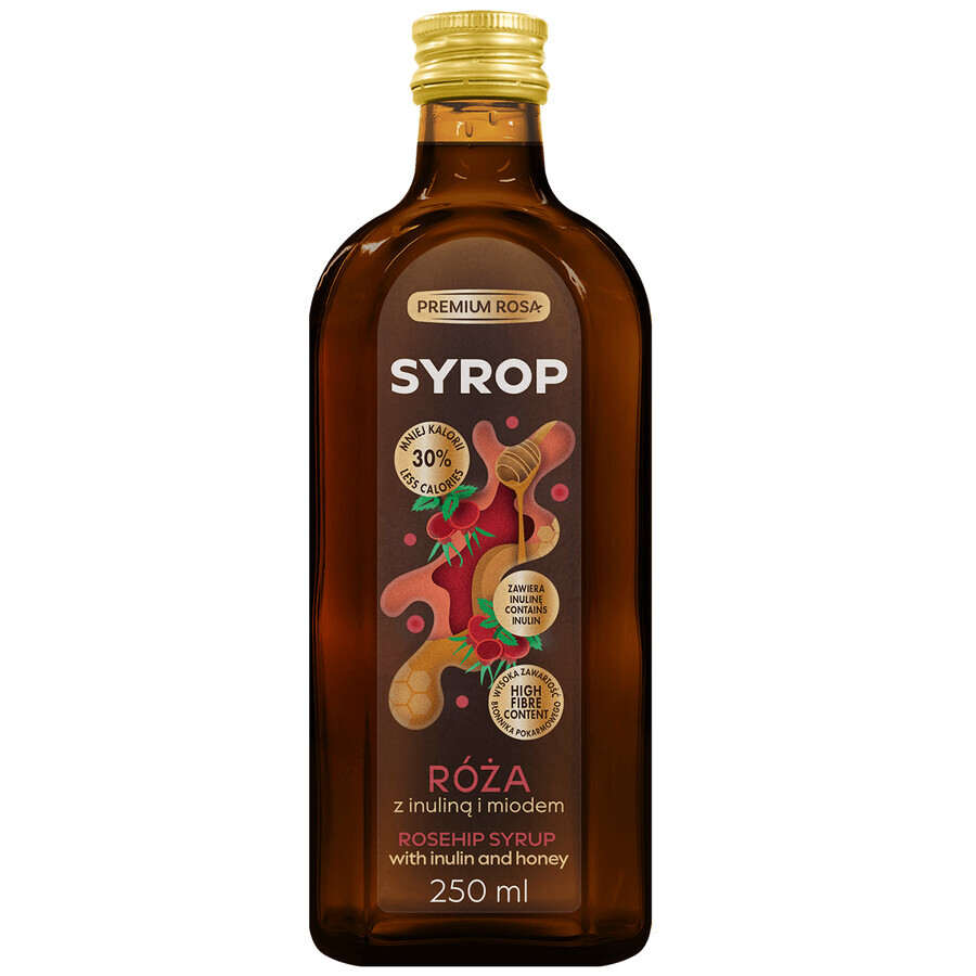 Premium Rosa Frambozensiroop met inuline en honing, 250 ml