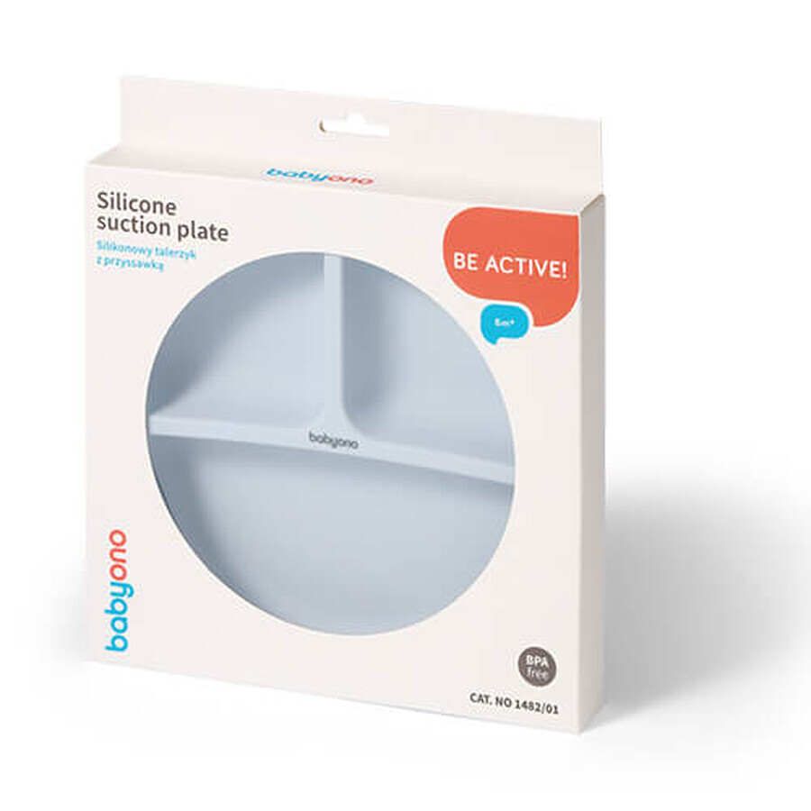 BabyOno, silicone saucer with suction cup, blue, from 6 months, 1 piece