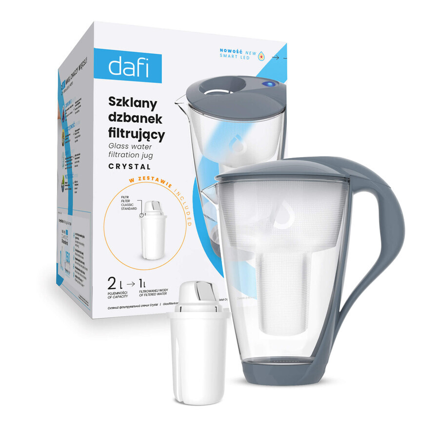 Dafi Crystal Led, glass filter pitcher, steel, 2 l + Classic filter, 1 piece