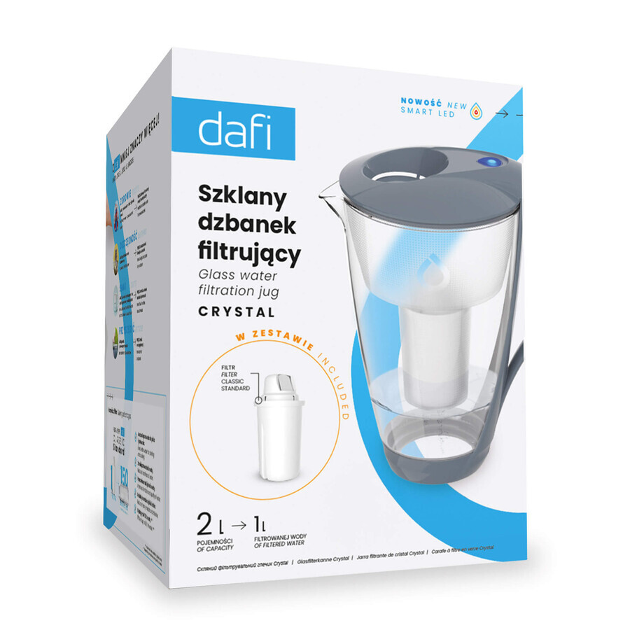Dafi Crystal Led, glass filter pitcher, steel, 2 l + Classic filter, 1 piece