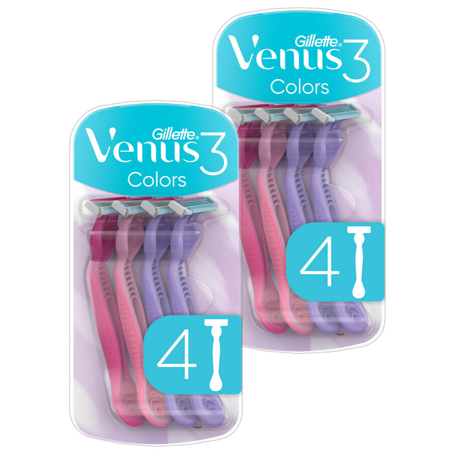 Gillette Venus 3 Colors set, razor for women, disposable, 2 x 4 pieces