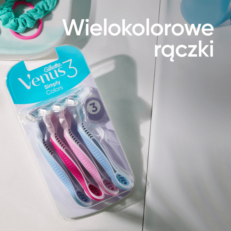 Gillette Venus 3 Colors set, razor for women, disposable, 2 x 4 pieces