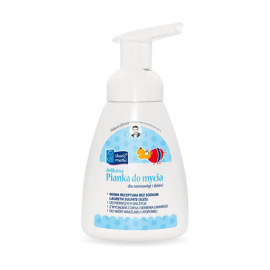 Set Skarb Matki, espuma lavante para bebés y niños, a partir de 1 mes, 250 ml + barra de labios protectora para niños, sabor chicle rosa, a partir de 12 meses, 6,5 g