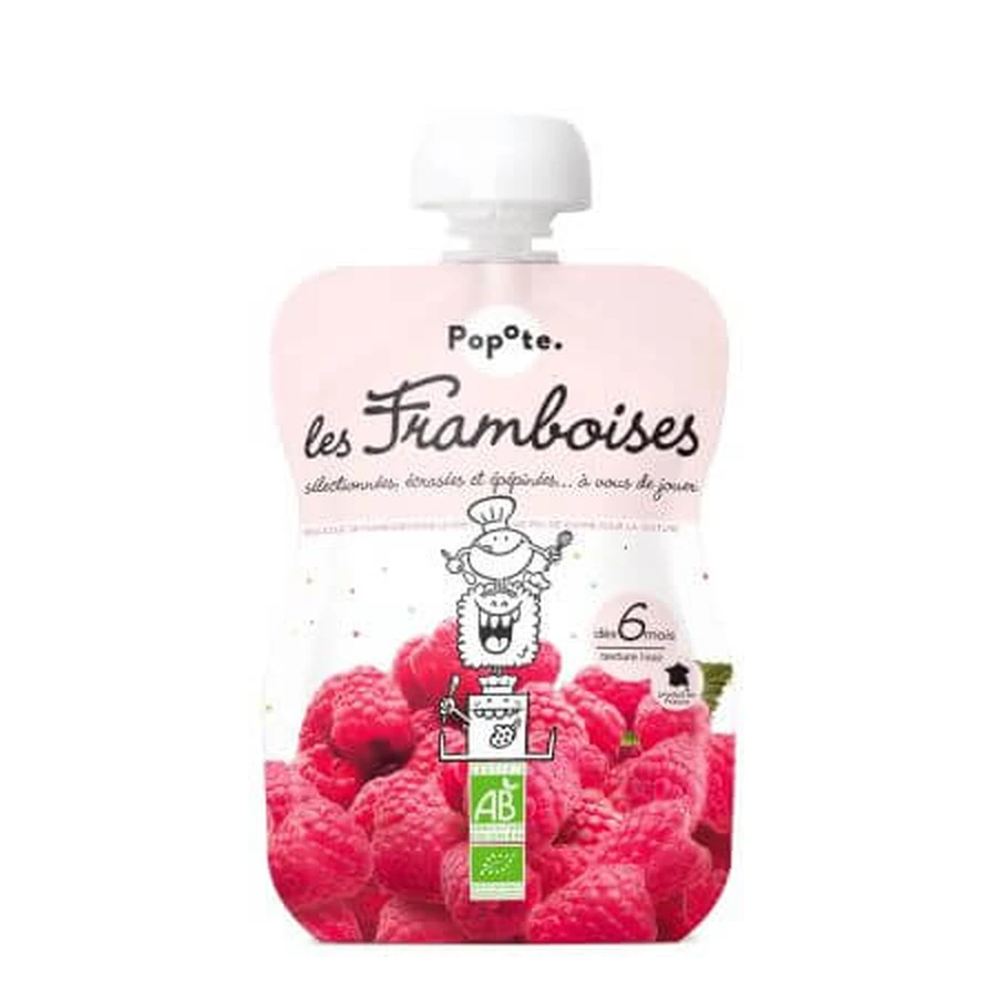 Biologische puree met 60% frambozen, 6 maanden+, 120 g, Popote