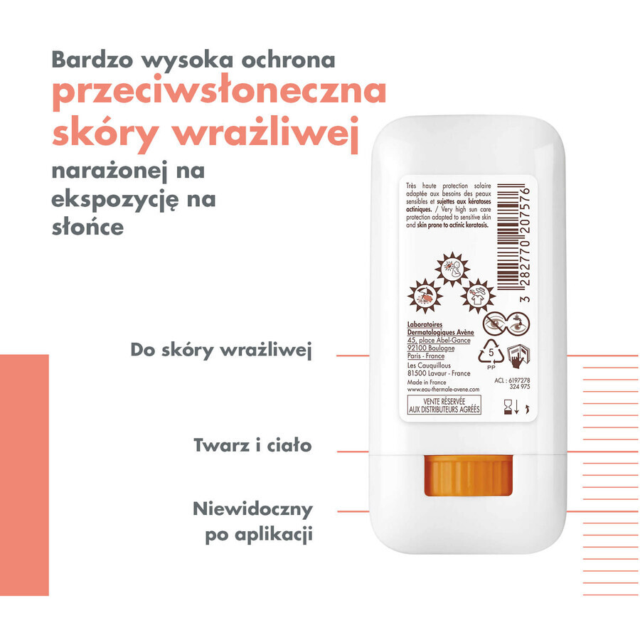 Avene SunStick KA, stick protector para rostro y cuerpo, FPS 50+, 20 g + agua termal para rostro y cuerpo, 50 ml gratis
