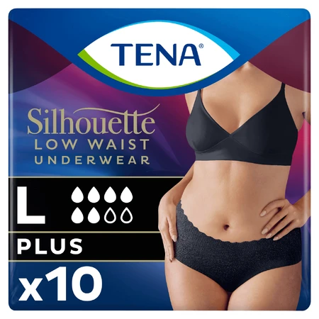 Tena Silhouette Plus Black, culotte absorbante discrète pour femmes, taille L, 10 pièces