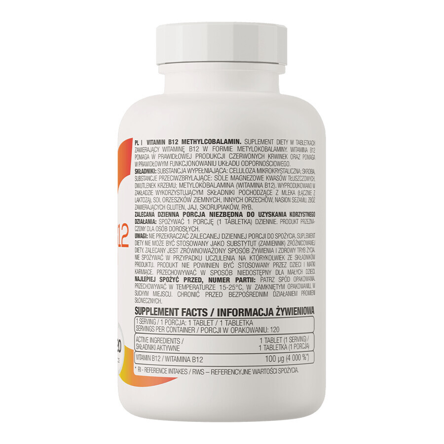 OstroVit Vitamine B12, methylcobalamine, 120 tabletten