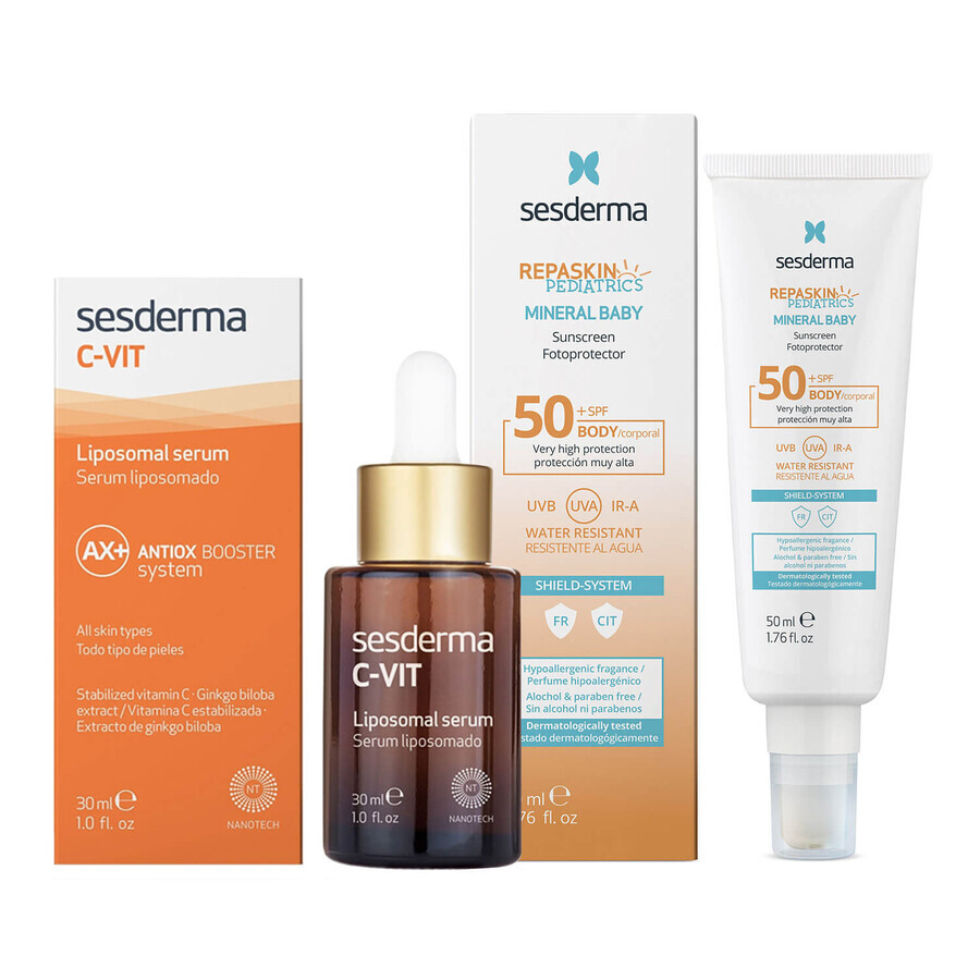 Sesderma C-Vit, liposome face serum, 30 ml + Repaskin Pediatrics, sunscreen for children under 3, SPF 50+, 50 ml for 1 penny