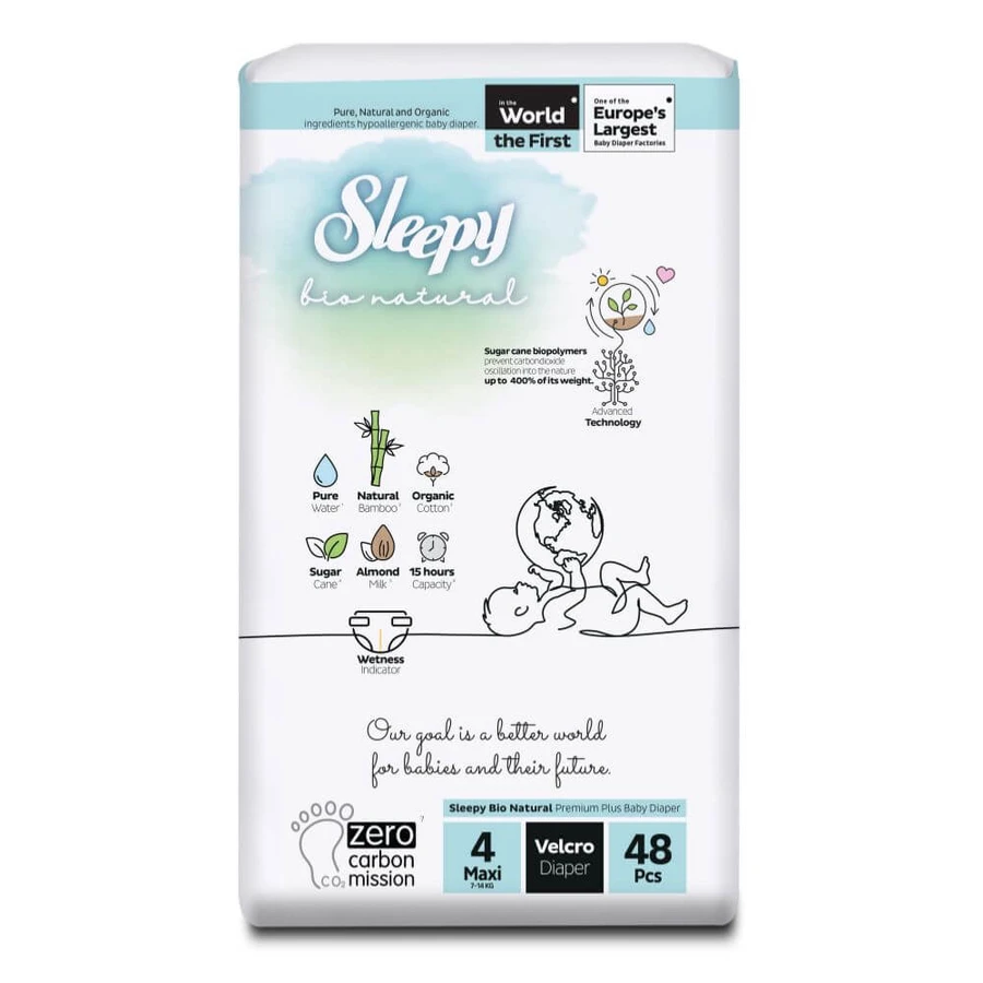 Luiers voor baby's, nr. 4, 7-14 kg, 48 stuks, Sleepy Bio Natural