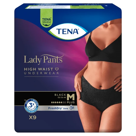 Tena Lady Pants Noir, absorberende slip, maat M, 75-105 cm, Plus, 9 stuks
