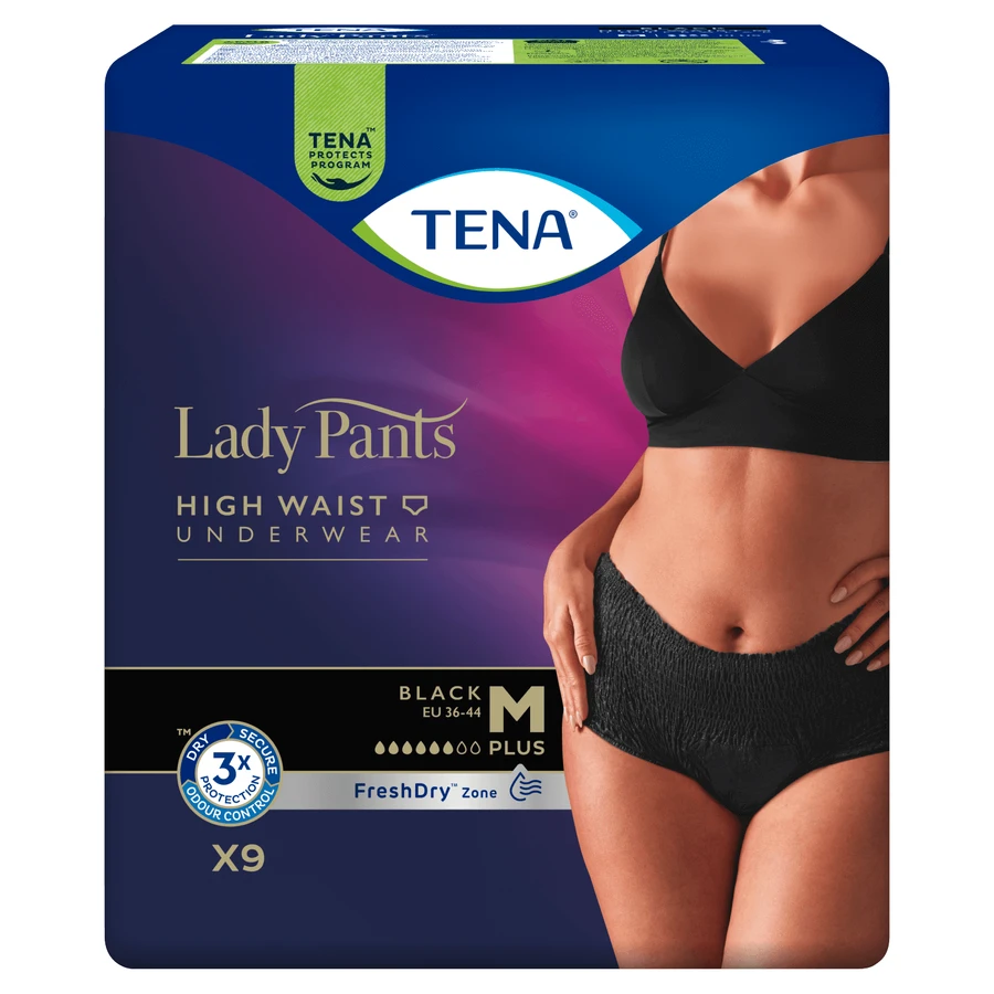 Tena Lady Pants Noir, absorberende slip, maat M, 75-105 cm, Plus, 9 stuks