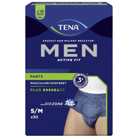 Set Tena Men Active Fit Pants, culotte absorbante, taille S/M, 75-105 cm, Plus, 2 x 30 pcs