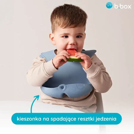 B.Box, babero de silicona con bolsillo abierto, retráctil, azul, a partir de 4 meses, 1 unidad