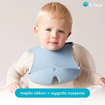 B.Box, babero de silicona con bolsillo abierto, retráctil, azul, a partir de 4 meses, 1 unidad