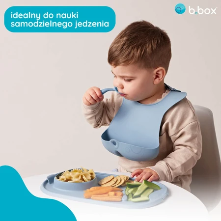 B.Box, babero de silicona con bolsillo abierto, retráctil, azul, a partir de 4 meses, 1 unidad