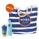 Nivea Sun Invisible Finish set, hydraterende zonnebrandcrème, SPF 50+, 150 ml + after sun verlengende lotion, 200 ml + gratis strandtasje
