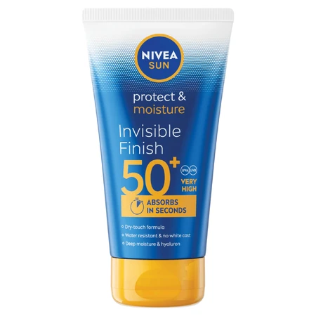 Nivea Sun Invisible Finish set, hydraterende zonnebrandcrème, SPF 50+, 150 ml + after sun verlengende lotion, 200 ml + gratis strandtasje