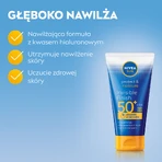 Nivea Sun Invisible Finish set, hydraterende zonnebrandcrème, SPF 50+, 150 ml + after sun verlengende lotion, 200 ml + gratis strandtasje