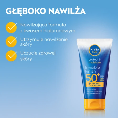 Nivea Sun Invisible Finish set, hydraterende zonnebrandcrème, SPF 50+, 150 ml + after sun verlengende lotion, 200 ml + gratis strandtasje