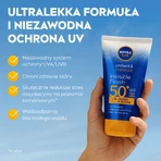 Nivea Sun Invisible Finish set, hydraterende zonnebrandcrème, SPF 50+, 150 ml + after sun verlengende lotion, 200 ml + gratis strandtasje