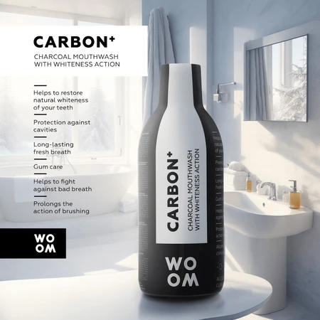Woom Carbon+, aufhellendes Mundwasser, mit Aktivkohle, 500 ml