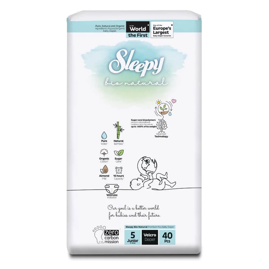 Junior Babyluiers, Nr. 5, 11-18 kg, 40 stuks, Sleepy Bio Natural