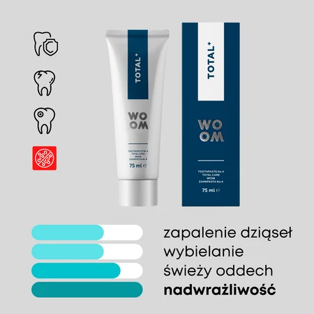 Woom, Total +, fluoridetandpasta, 75 ml