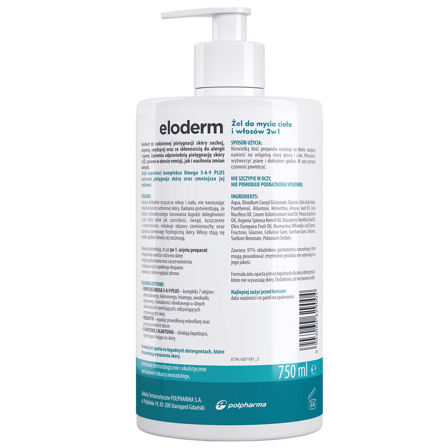Eloderm, Körper- und Haarwaschgel 2in1, ab Tag 1, 750 ml