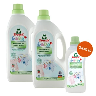 Set Frosch Baby, Konzentrat zum Waschen von Babykleidung, 2 x 1500 ml + Konzentrat zum Ausspülen von Babykleidung, 750 ml gratis