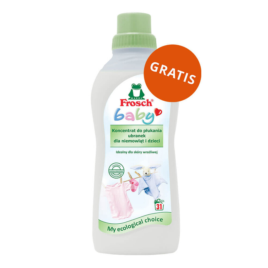 Set Frosch Baby, concentrat pentru spălarea hainelor pentru copii, 2 x 1500 ml + concentrat pentru clătirea hainelor pentru copii, 750 ml gratuit