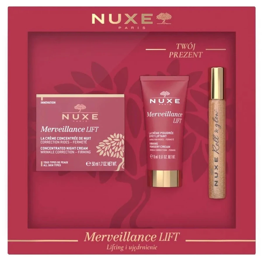 Set Nuxe Merveillance Lift, Nachtcreme, 50 ml + Tagescreme, 15 ml + Huile Prodigieuse Or, Roll on, 8 ml