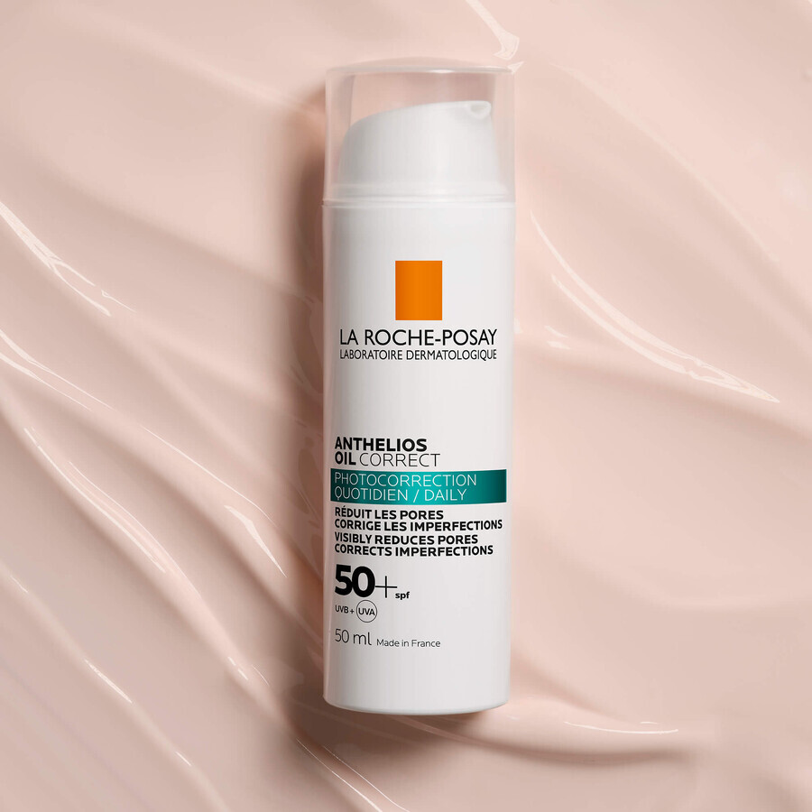 La Roche-Posay Anthelios Oil Correct, cremă de față gel-protectoare, ten sensibil, mixt și gras, SPF 50+, 50 ml + breloc gratuit