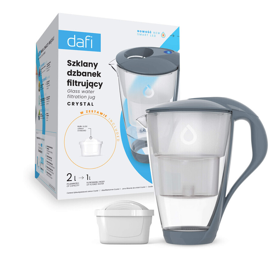 Dafi Crystal Led, glazen filterkan, staal, 2 l + Unimax filter, 1 stuk