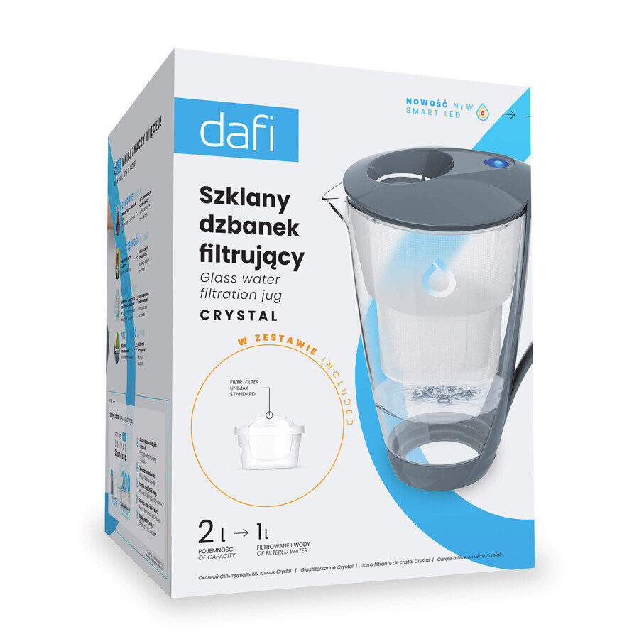 Dafi Crystal Led, glazen filterkan, staal, 2 l + Unimax filter, 1 stuk