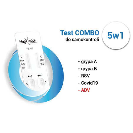 Combo 5-en-1 Sars-Cov-2/Flu A/B/RSV/ADV test, test de diagnostic pour 5 virus, 1 pièce