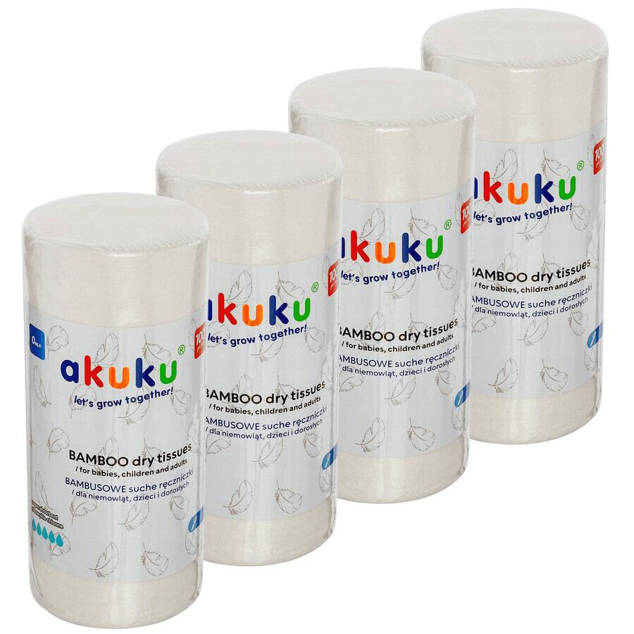 Akuku set, disposable bamboo towels for babies and children, 18 x 25 cm, in roll, 4 x 100 pieces