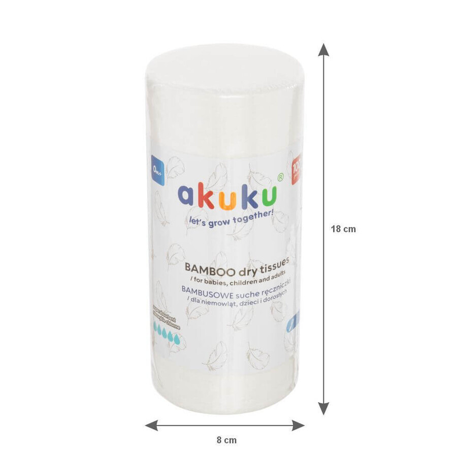 Akuku set, disposable bamboo towels for babies and children, 18 x 25 cm, in roll, 4 x 100 pieces