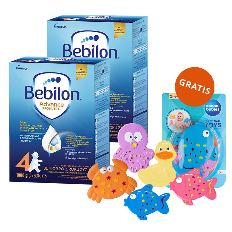 Set of Bebilon Advance Pronutra 4 Junior, modified milk, after 2 years, 2 x 1000 g + Canpol Babies, set of bath toys with suction cups, from birth, 5 pieces free