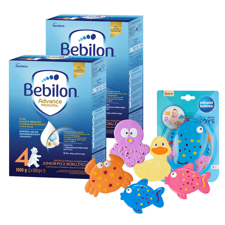 Set of Bebilon Advance Pronutra 4 Junior, modified milk, after 2 years, 2 x 1000 g + Canpol Babies, set of bath toys with suction cups, from birth, 5 pieces free