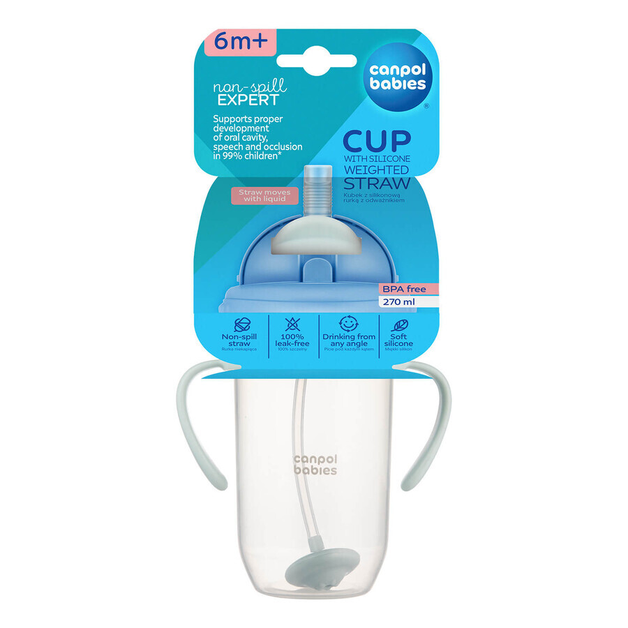 Canpol Babies, cană cu picurare cu tub și greutate, verde, 56/623, de la 6 luni, 270 ml