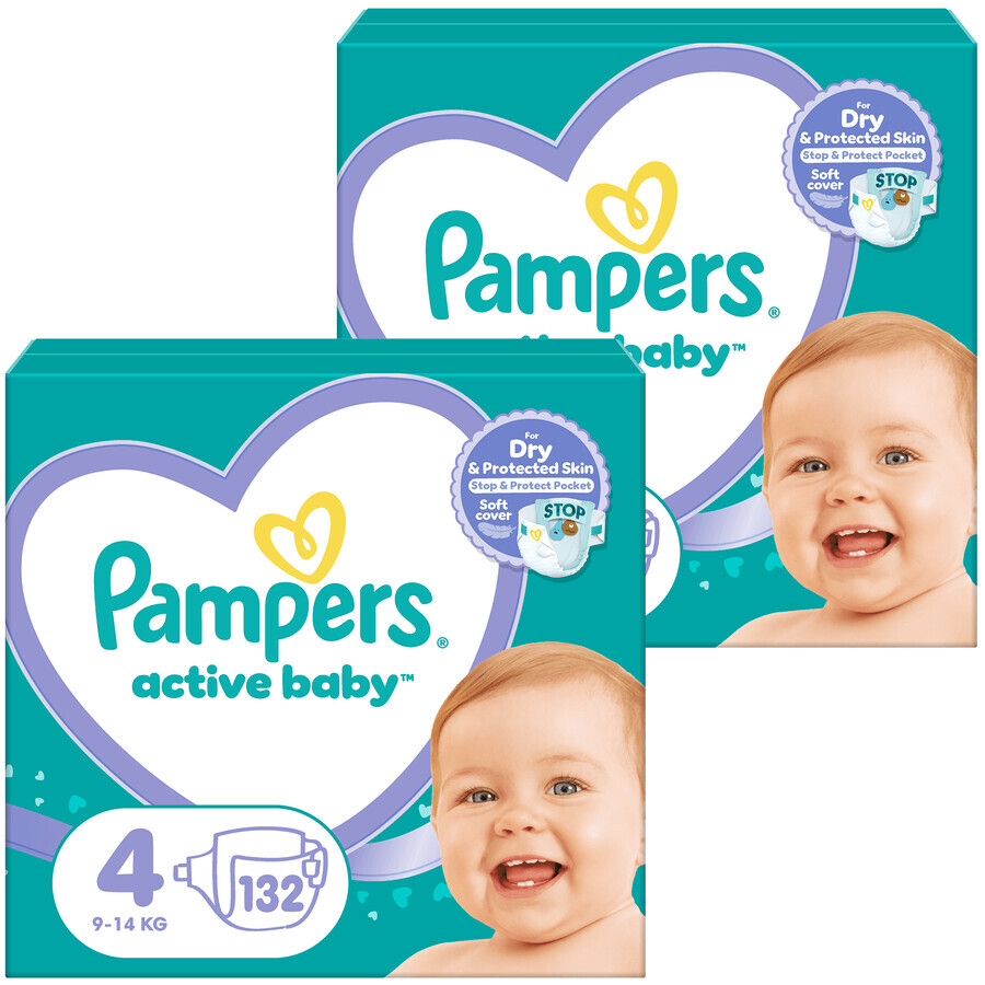 Pampers Active Baby set, diapers, size 4, 9-14 kg, 2 x 132 pieces