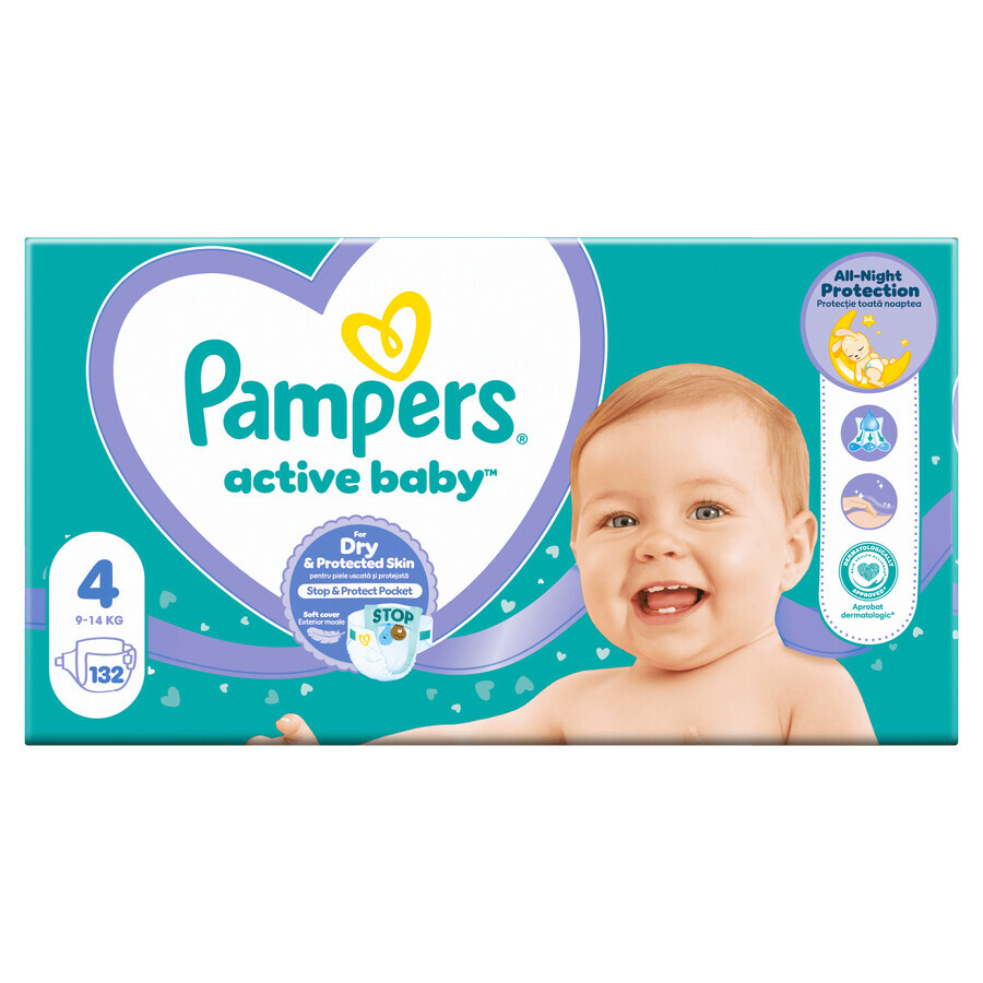 Pampers Active Baby set, diapers, size 4, 9-14 kg, 2 x 132 pieces