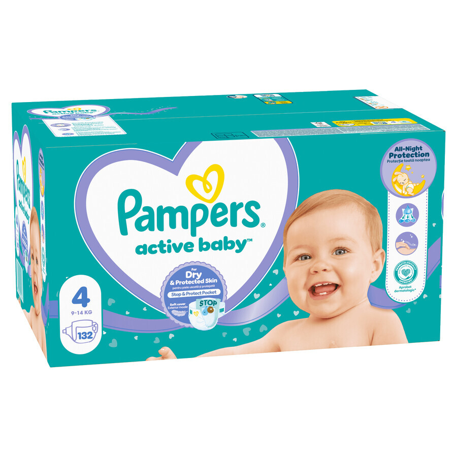 Pampers Active Baby set, diapers, size 4, 9-14 kg, 2 x 132 pieces