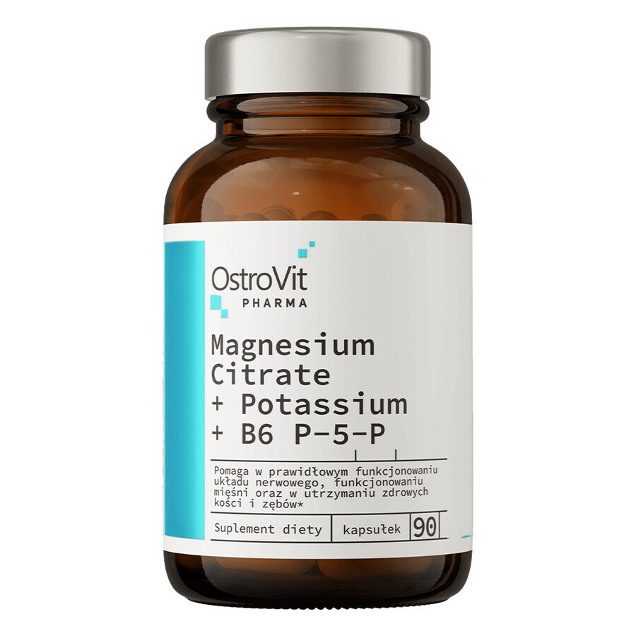 OstroVit Pharma Citrato de Magnesio + Potasio + B6 P-5-P, 90 cápsulas