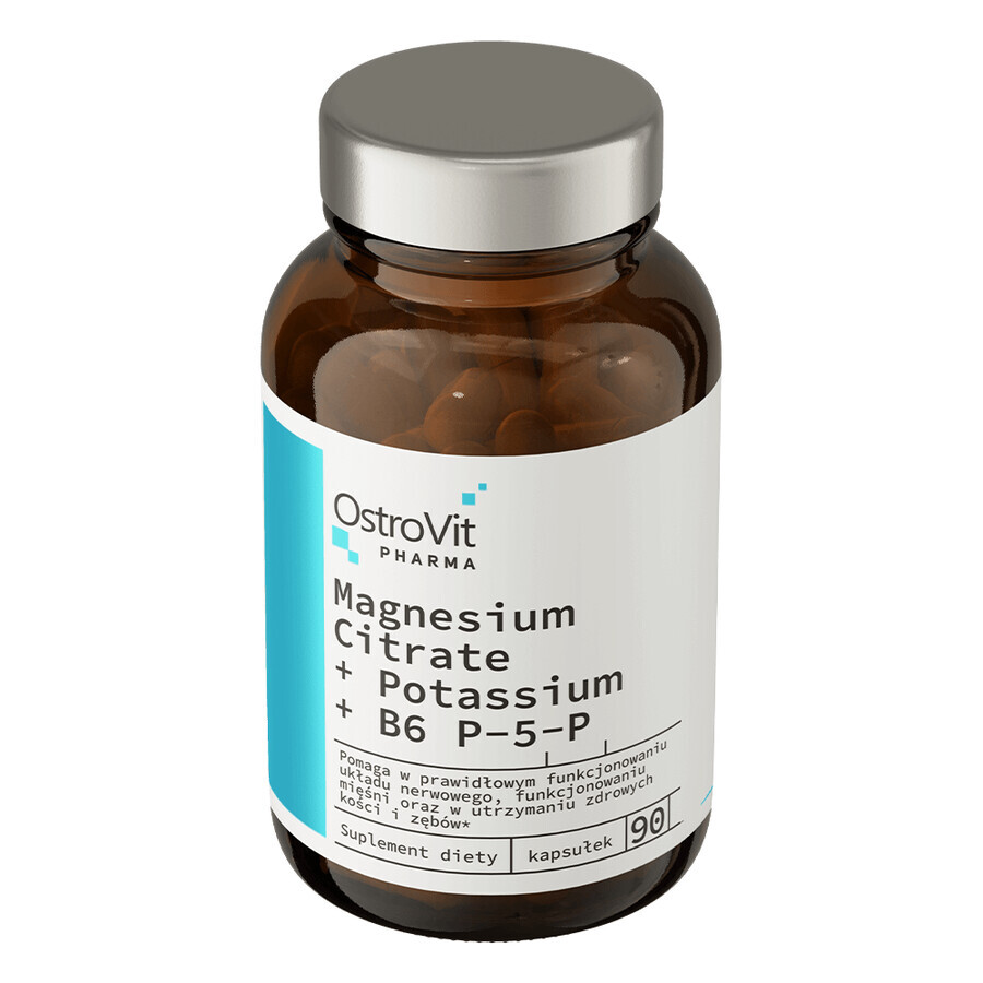 OstroVit Pharma Citrato de Magnesio + Potasio + B6 P-5-P, 90 cápsulas
