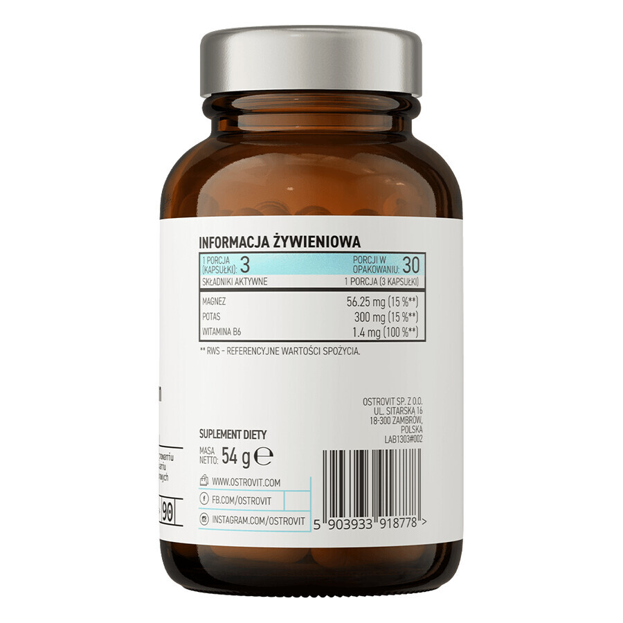 OstroVit Pharma Citrato de Magnesio + Potasio + B6 P-5-P, 90 cápsulas