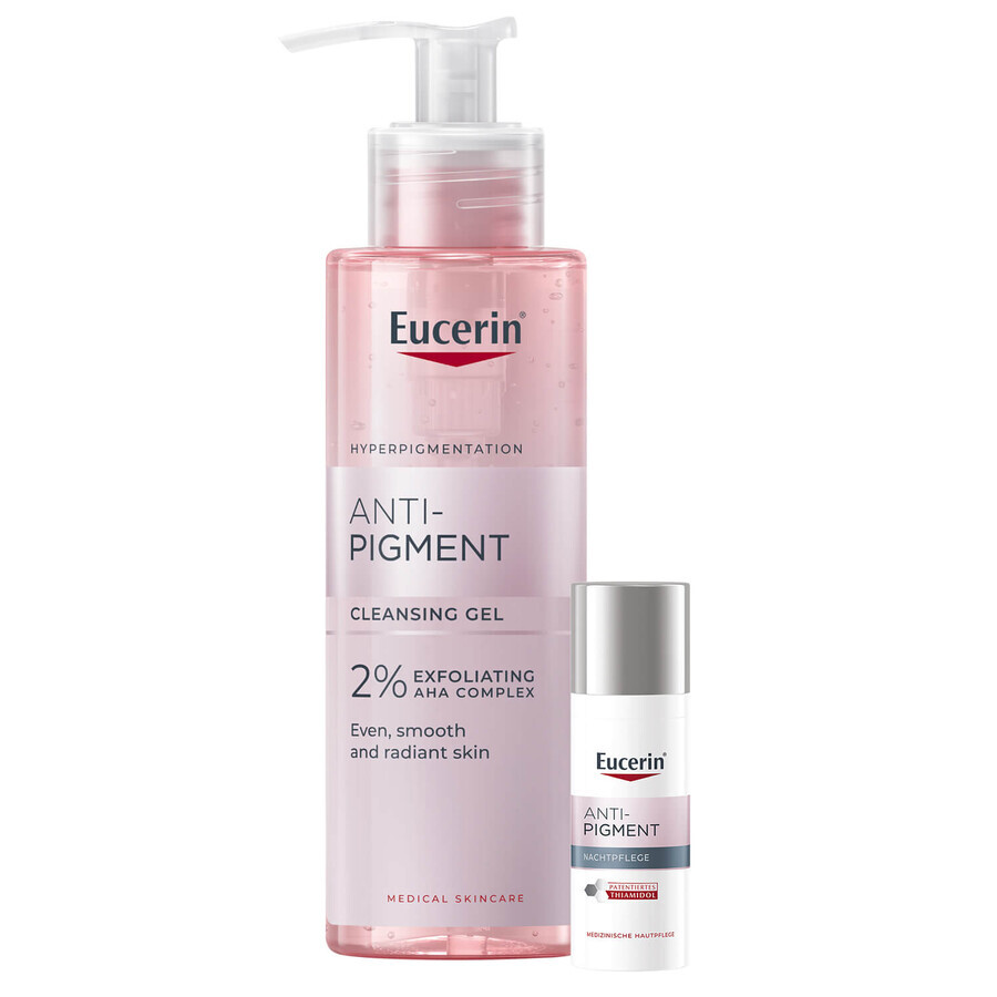 Eucerin Anti-Pigment set, nachtcrème voor onzuiverheden met Thiamidol, 50 ml + gezichtsreinigingsgel met exfoliërende AHA-zuren 2%, 400 ml