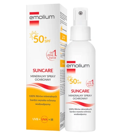 Emolium Suncare set, spray de protección mineral para niños desde el primer día y adultos, FPS 50+, 2 x 100 ml + juego de playa "atrapa la pelota" gratuito