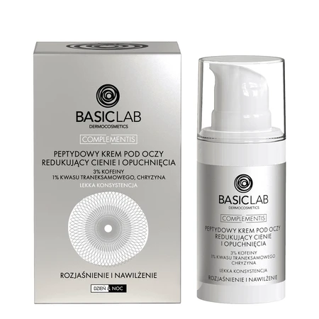 BasicLab Complementis, peptide eye cream to reduce dark circles and puffiness, brighten and moisturize, light texture, 15 ml